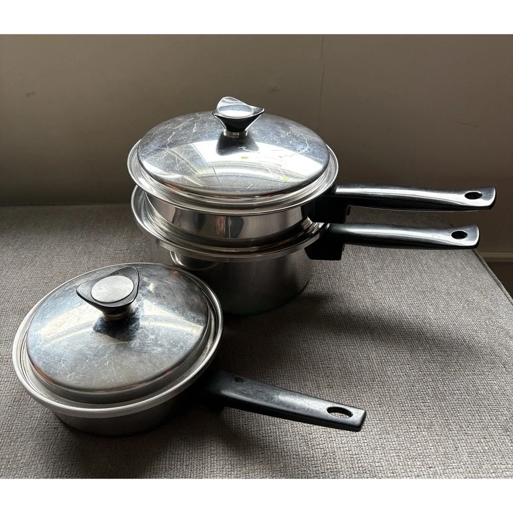 Flavorite Steamer Pot 5 Piece Set 3 Ply Multi-Plex Stainless Steel USA Made